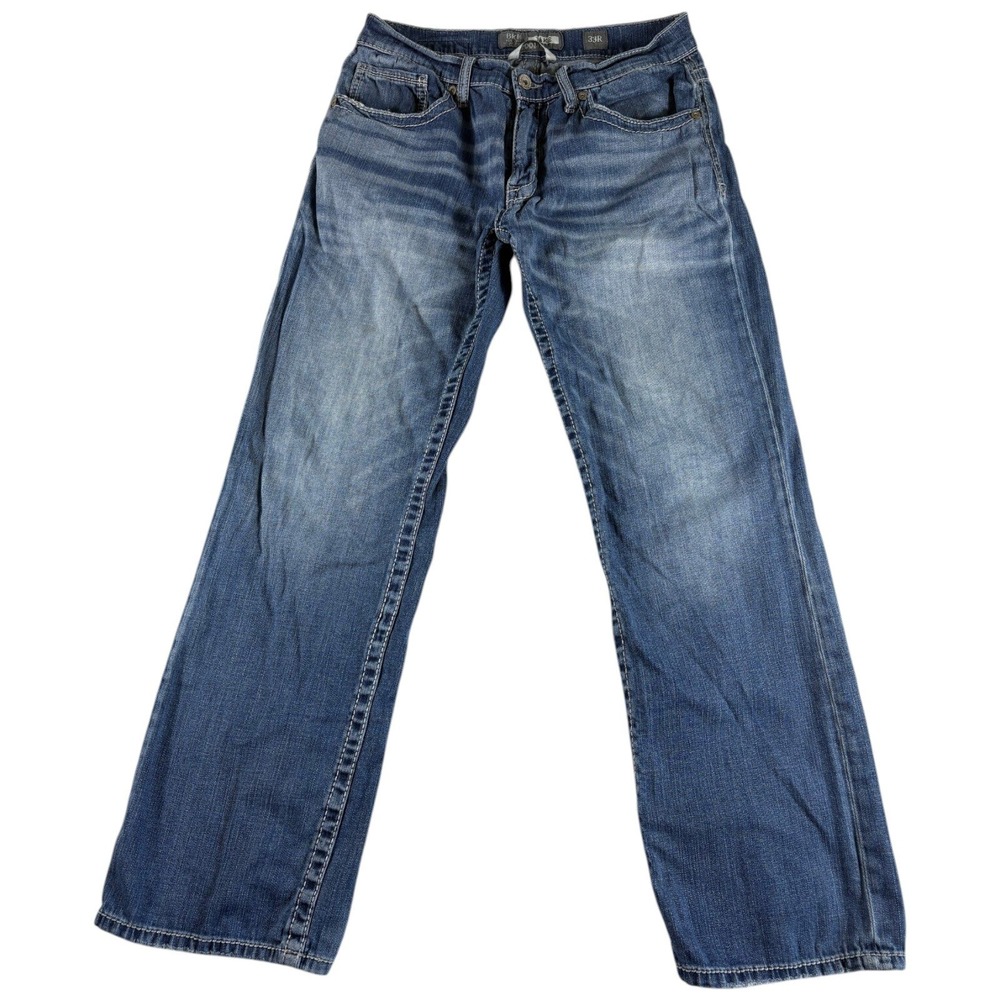 BKE Jake Bootcut Jeans Mens 33R Blue Denim Whiskered Medium Wash Boho Streetwear